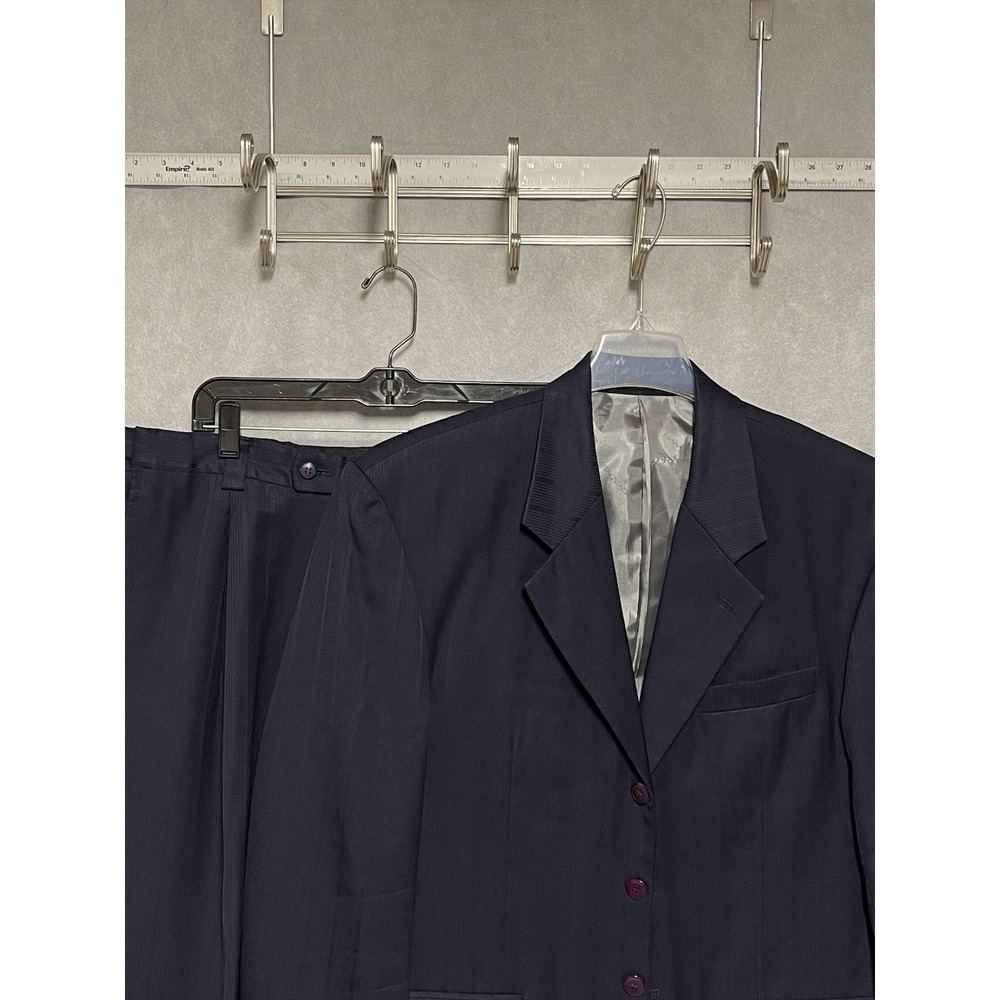 Stacy Adams Suit Men 40R 42R Indigo Striped 4B Italy Super 100 Wool W35x31L Luxe
